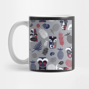 Tiki masks on gray seamless pattern Mug